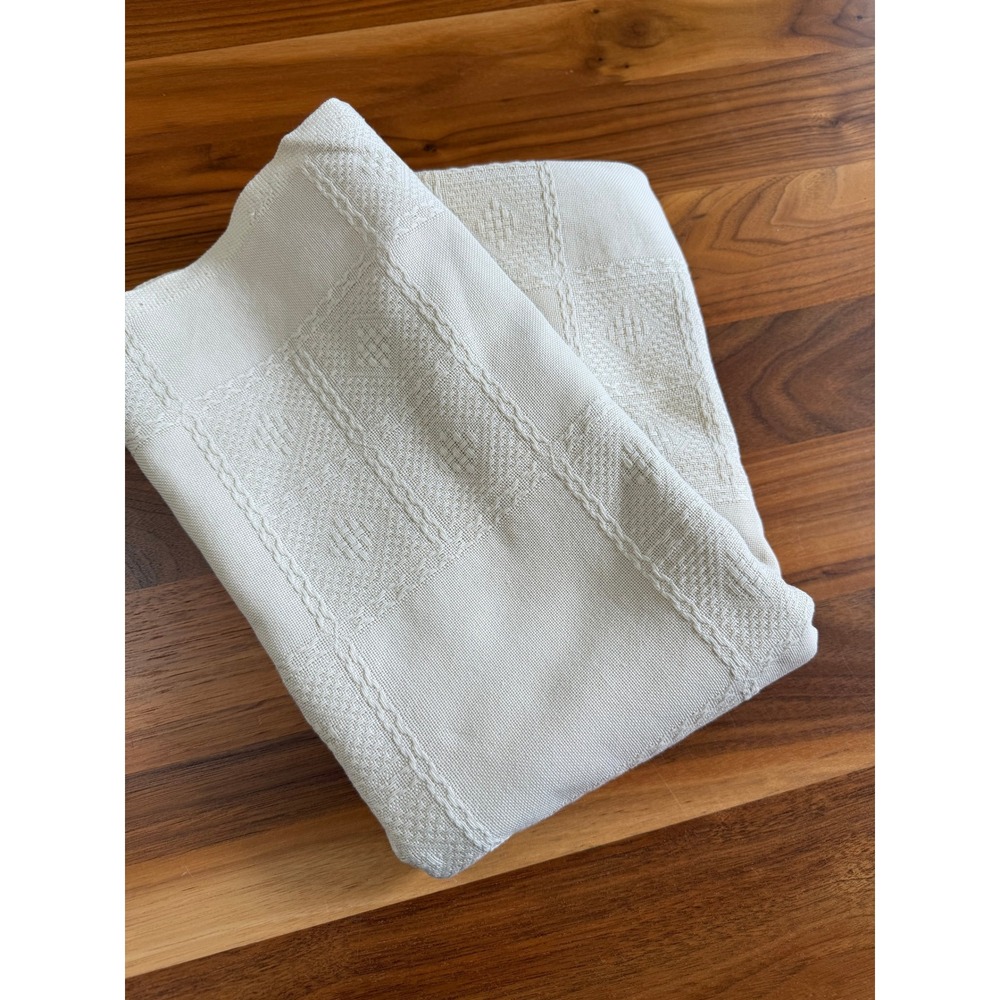 Embroidered Cross Stitch Fabric Blanket 51 X 57.5" Cream 14 Count Basketweave
